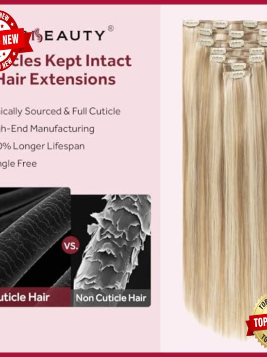 Silky Remy Human Hair Clip-In Extensions, 20 Inch, 120g, 7 Pieces